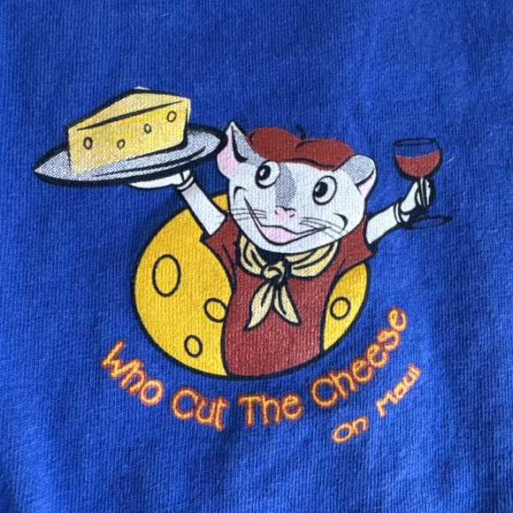 Vintage Anvil 90's Who Cut The Cheese On Maui Hawaii T-Shirt Men's XL Blue - Picture 2 of 8